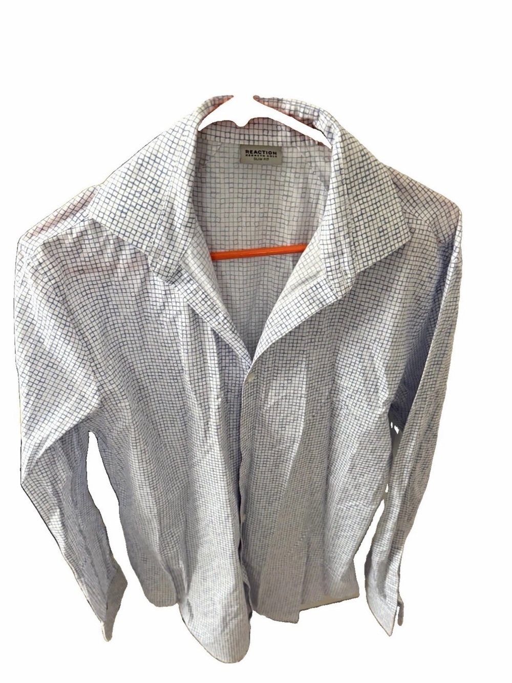 Reaction Kenneth Cole Mens Slim Fit Blue White Check Button-Up 15 1/2 32/33